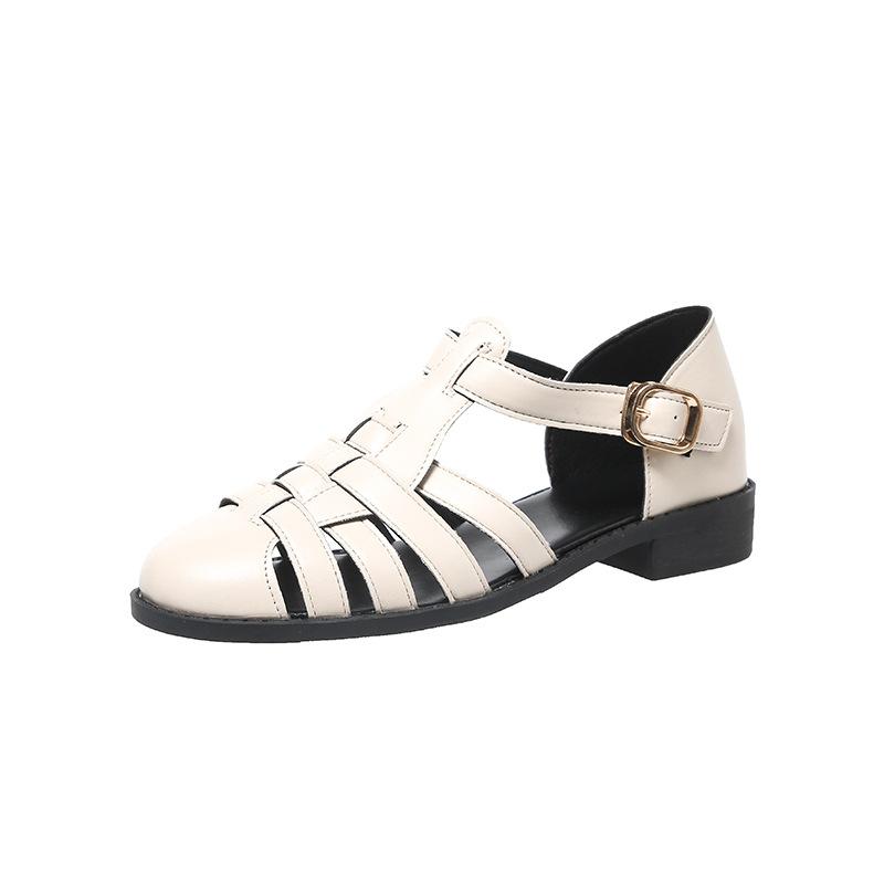 Босоножки Баотоу женские весна-лето новая женская обувь ремешок с пряжкой на одно слово полый толстый каблук низкий каблук римские сандалии ретро кожаная обувь