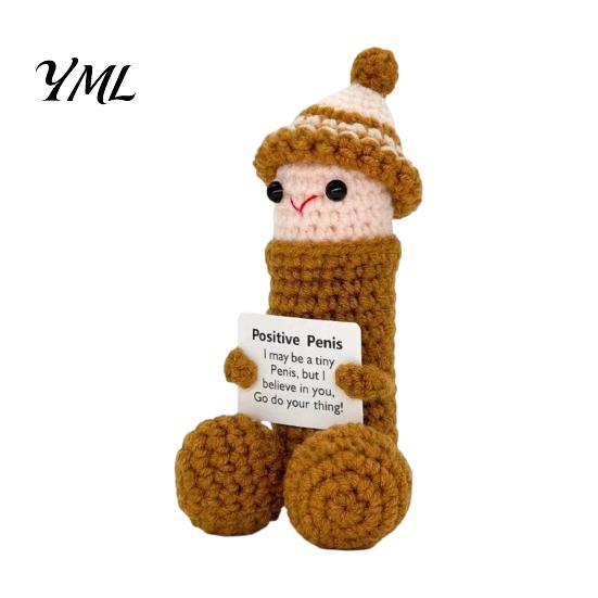 Unique Crochet Figurine Handmade Ornament, Funny Positive Desk Buddy, Cute Novelty Decoration Figurine, Emotional Support Keepsake Gift for