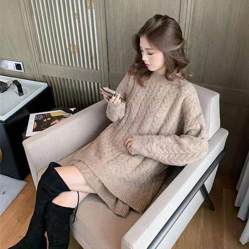 Комплект женского свитера, свободный свитер с жареным тестом, женская новая юбка из двух частей, весна и осень, свитер с круглым вырезом, юбка