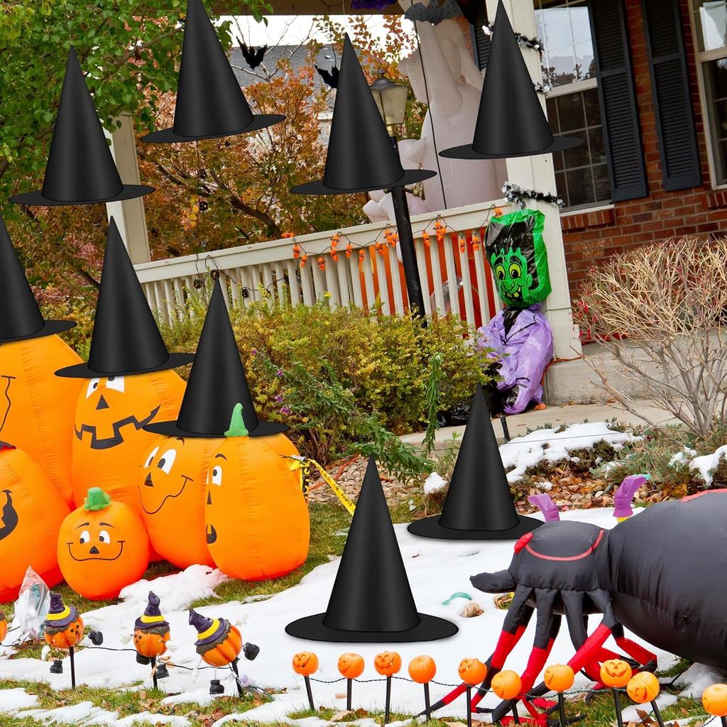 Хэллоуинская шляпа ведьмы Черная шляпа ведьмы Аксессуары для костюма для внутреннего и наружного украшения на Хэллоуин, Подходит для дома, двора, крыльца, потолков