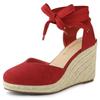Allegra K Women's Red Wedge Sole Lace-Up Sandals with Espadrilles and Platform Wedge Heels, Size 23.0cm