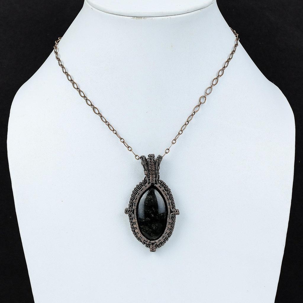 Silver Sheen Obsidian Copper Pendant Wire Wrapped Jewelry Decent Pendant Copper Jewelry Handmade Gemstone Pendant Gift For Her Women Jewelry