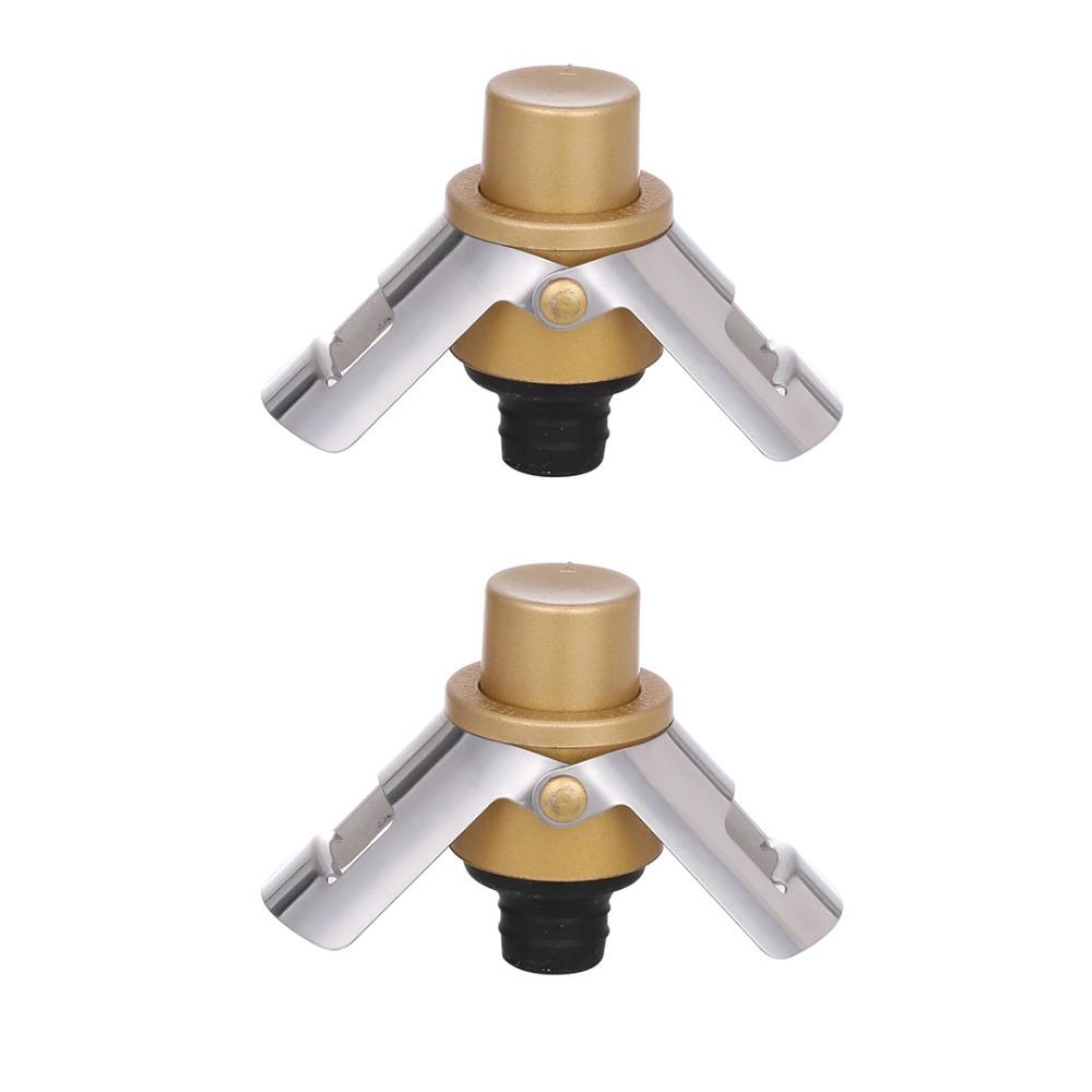2pcs Built-in Pressure Pump Vacuum Champagne Stopper with Time Stamp Dual-ear Design Champagne Sealer Preservation Reusable