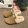 Меховые женские тапочки балетки с бантом мюли туфли платье женщина хлопковая обувь зима 2025 новый дизайнер теплые mujer botas