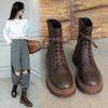 Женские ботильоны, современные полусапоги из натуральной кожи, осенне-зимние ботинки из воловьей кожи на молнии сзади