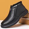 Men's New Winter Velvet Warm Cotton Leather Boots with Soft Soles and Non-slip Middle-aged and Elderly Father Shoes, One-pedal Snow Boots