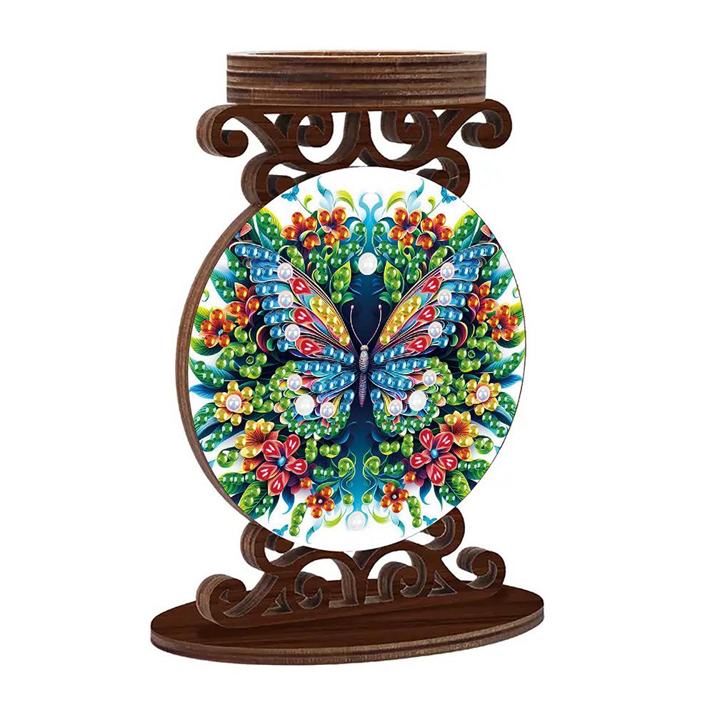 Wooden Desktop 5D DIY Diamond Painting Art Candle Holder Diamond Painting Desktop Tea Light Candle Holder Unique Artistic Gift