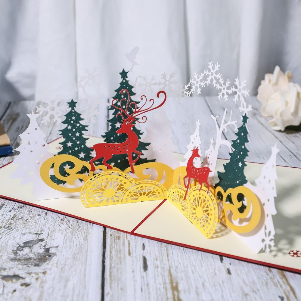 Moin Moin Christmas Set of 2 Message Delicate and Beautiful 3D Beautiful 2411xme358 Cards, (Envelopes Included), Cards, Grading, Pop-Up Reindeer,