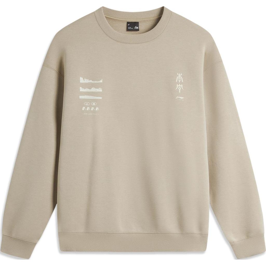Li Ning Sports Trend Series Infrared Warm Letter Fleece Crew Neck Pullover Long Sleeve Sweatshirt Unisex Sweatshirt Fleece-Brown AWDU699-3