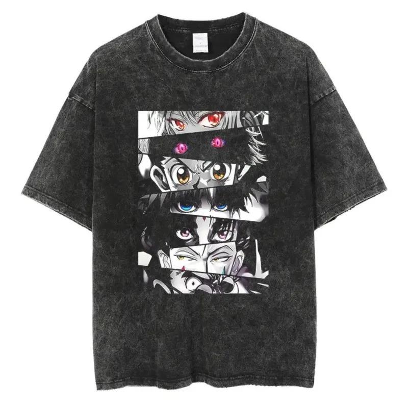 New Anime Hunter X Hunter Printed Tshirt Mens and Womens Washed Tshirt High Quality Vintage Cotton Tshirt Harajuku Top