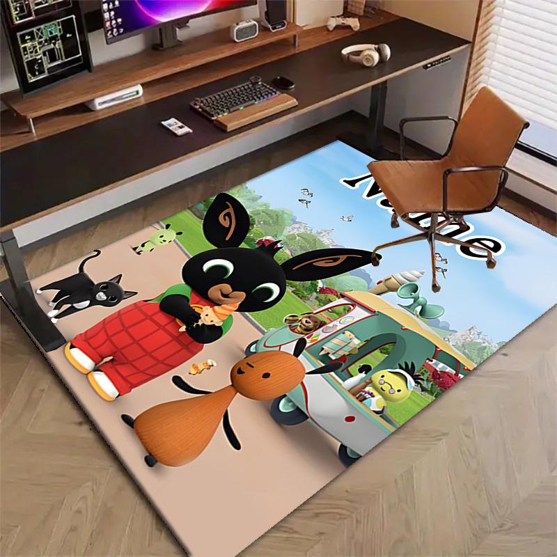 Custom Bing Bunny Mat Personalized Name, Polyester Washable Indoor Entryway Rug, Gift for Christmas, Easter, Thanksgiving Day