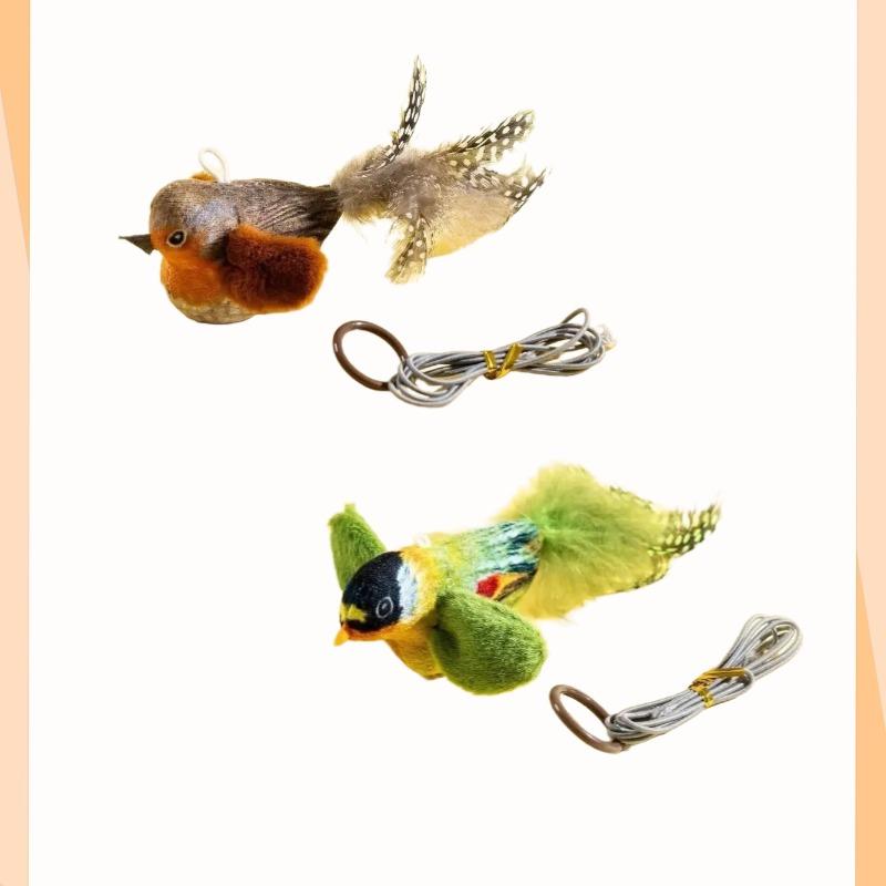 Chirping Bird Cat Toy Interactive Flapping Wings Plush Bird Toy, Elastic Rope To Relieve Boredom and Resist Scratching and Biting