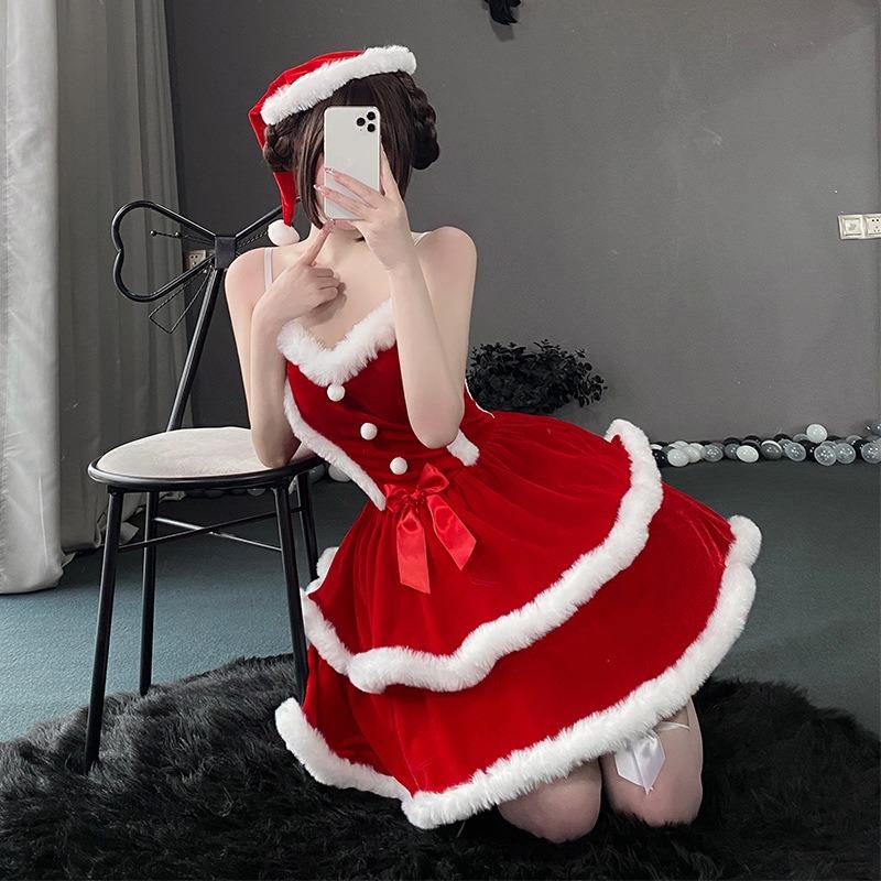 Christmas Costume Cosplay Bunny Dress Uniform New Robe Red Velvet Suspender Dress