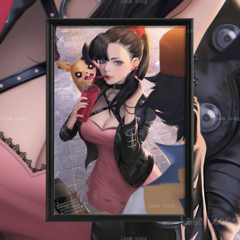 Dawn Sexy Nude Girl Art-Silk-Poster, Custom Decoration, Picture for Living Room, Home Decor, Cartoon Marnie Anime Game, Cynthia