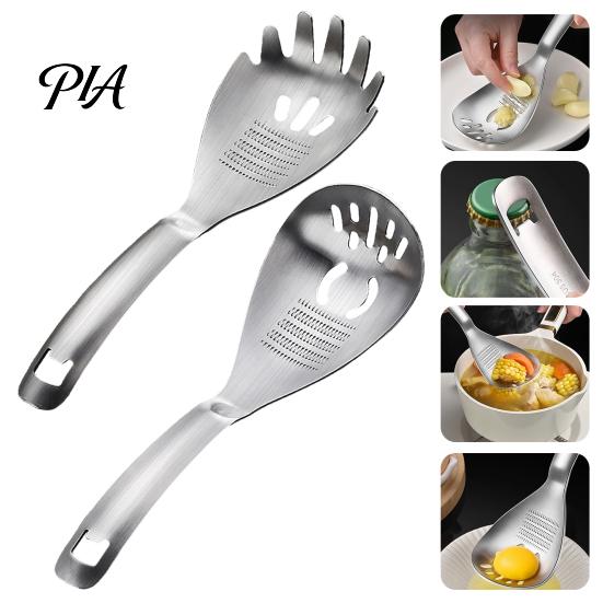 Compact Garlic Ginger Mincer Stainless Steel Slotted Spoon with Bottle Opener & Grater, Fine Tooth Dishwasher Safe Kitchen Tool Manual Grinder