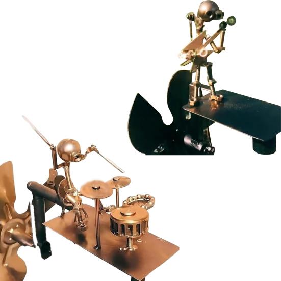 Металлический барабанщик, ветряная мельница, садовое украшение, гитарист, ветряная вертушка, ручная работа, фигурка перкуссиониста, винтажное украшение для украшения лужайки на открытом воздухе