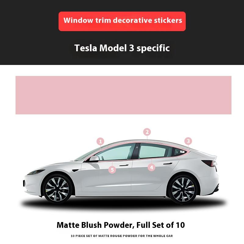 For Tesla Model 3/Y Window Trim Chrome Delete Vinyl Wrap Kit Gloss Black Pink Carbon Fiber Style Auto Accessory for Enhanced