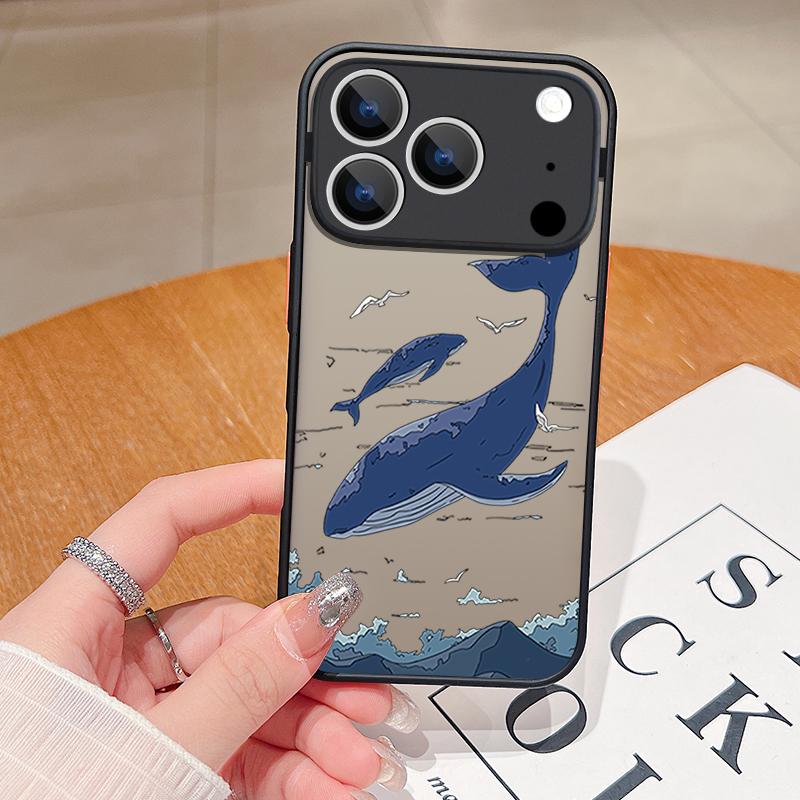 Чехол с принтом китовой акулы для iPhone 17 Air 16e 16 15 14 Pro Max 13 12 17 Pro 11 Ударопрочный Мягкий край Жесткий ПК Матовый чехол для телефона