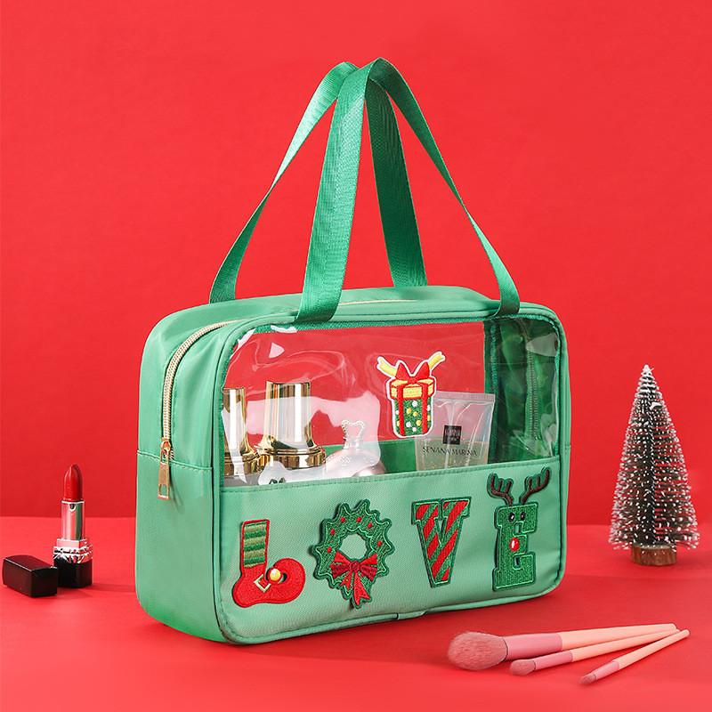 Christmas Chenille Embroidery Alphabet Makeup Bag Large Capacity Toiletry Bag High Appearance Level Travel Storage Bag
