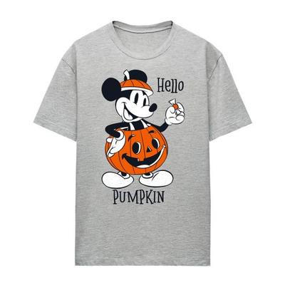 Женская футболка с рисунком Микки Мауса "Hello Pumpkin", меланжевая