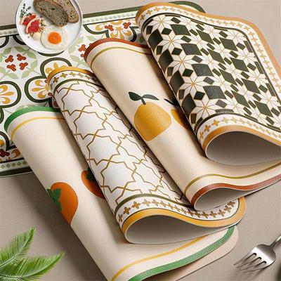 Коврики для еды из натуральной кожи с печатным рисунком, маслостойкие, водонепроницаемые, легкие, роскошные, коврики для обеденного стола, американский стиль, теплоизоляционная подставка для миски