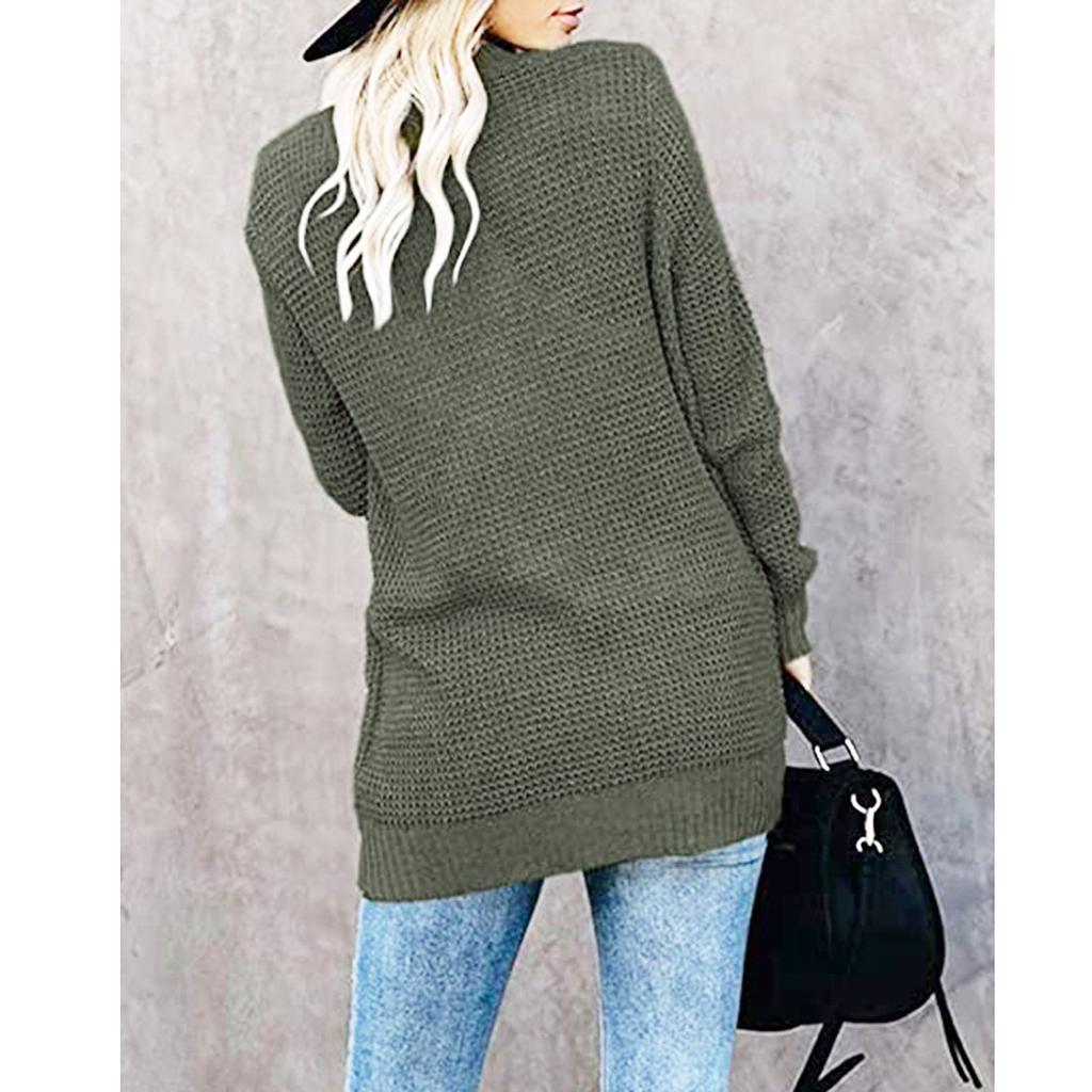 Женский повседневный свитер, однотонный свитер средней длины с длинными рукавами, женское пальто