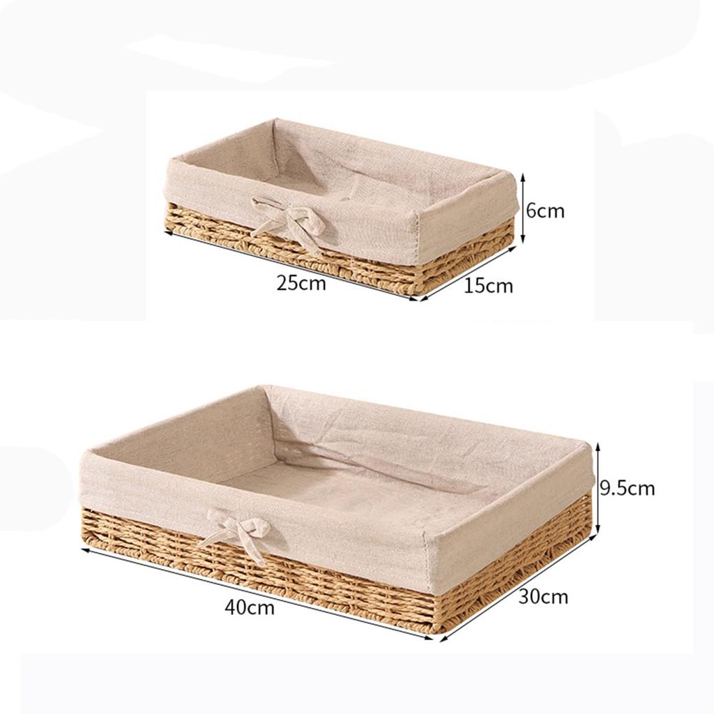 Set of 2 Storage Baskets, Tabletop Storage, Wicker Baskets with Inner Lining, Washable, Pastoral Beige