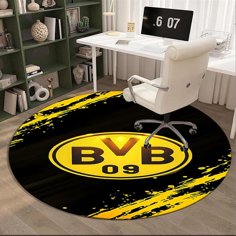 1 шт. круглый ковер Дизайн с футбольным мячом Bvb Напечатанный круглый ковер для зоны, Ковер для домашнего офиса, Круглый коврик под стул, Декоративный ковер Подарки для фанатов Рождественский подарок