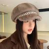 Versatile Imitation Mink Fur Chain Duck Tongue Beret Autumn and Winter Hat for Women Versatile Octagonal Hat Plus Velvet Thickened Warm Hat