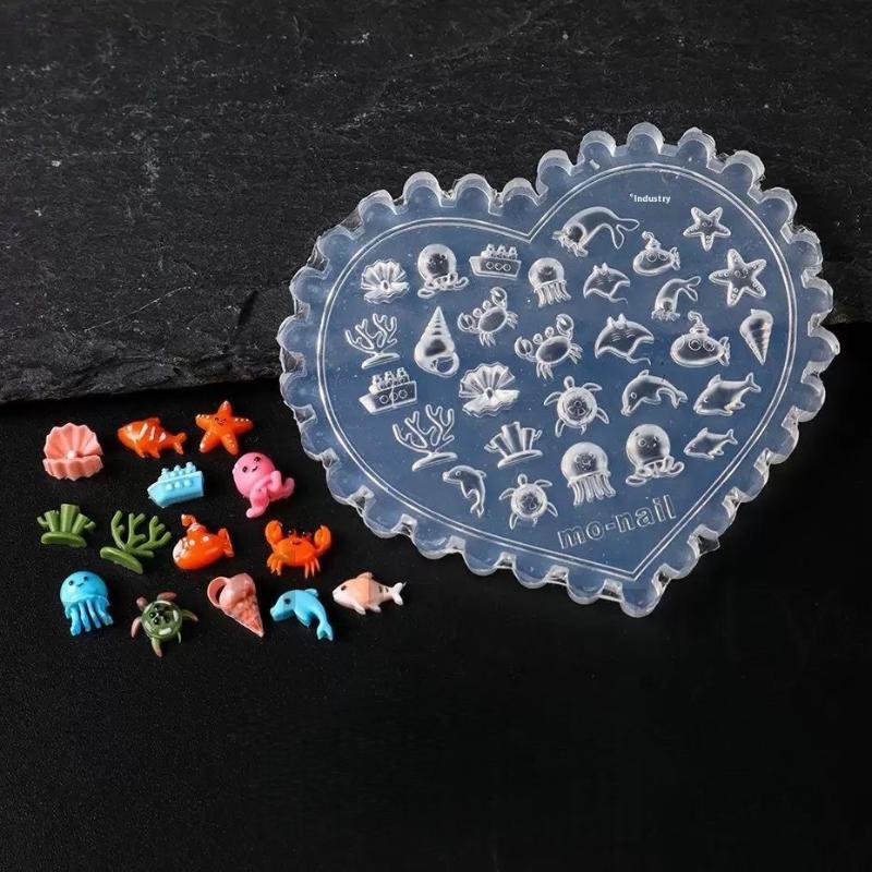 3D Silicone Nail Mold Sea Shell Starfish Fishtail Jellyfish Conch Transparent Nail Art Carving Template DIY Accessories