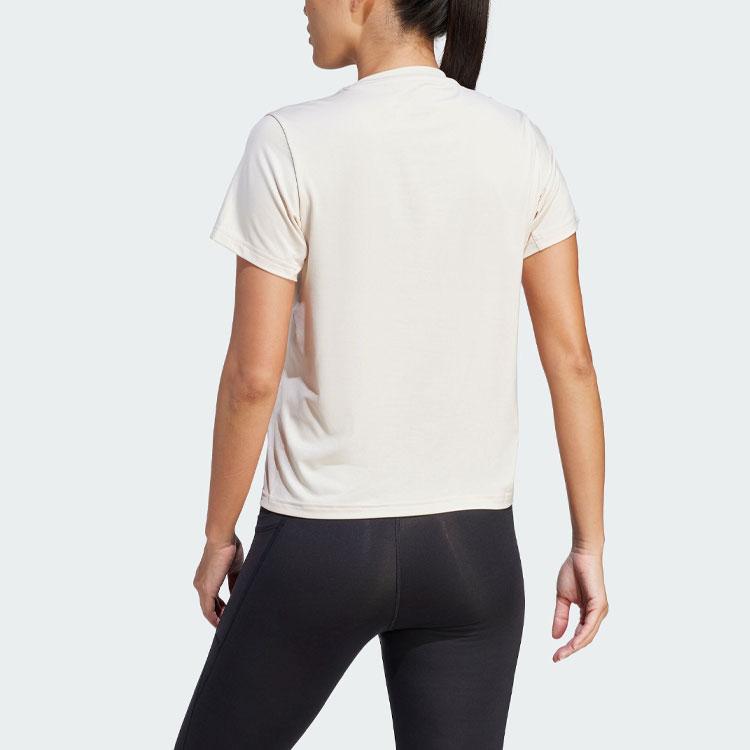 Adidas Футболка Power Tee с однотонным логотипом, спортивная футболка с круглым вырезом и короткими рукавами, женские топы, льняно-коричневый IN6209