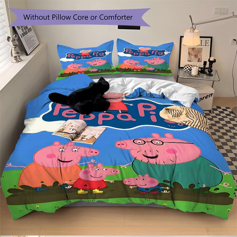 3pcs Peppa Pig Family Bedding Set-Perfect for Decorative Bedrooms, Guest Rooms, Living Rooms, Hotels-Ideal Gift for Fans, Travelers, Daily U