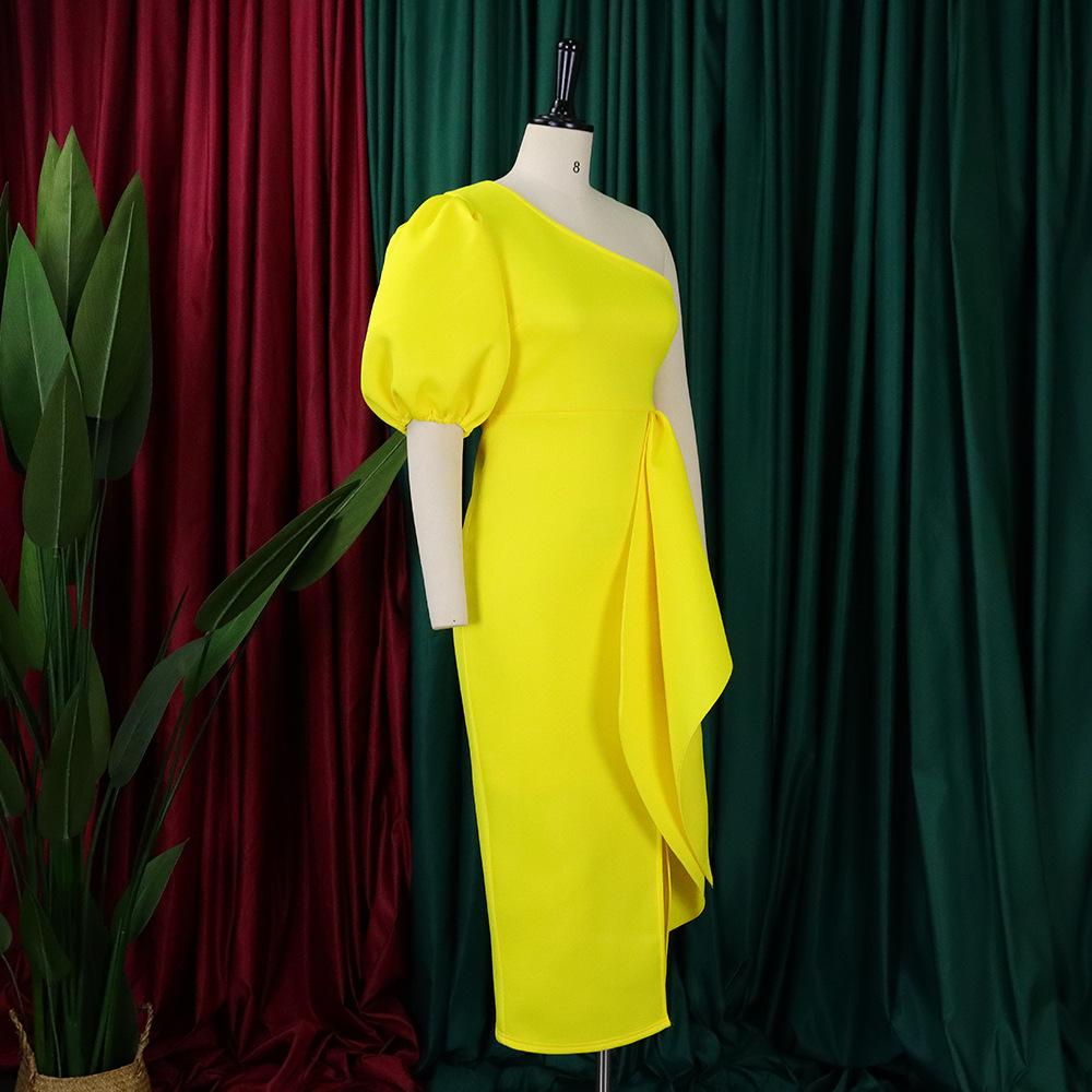 YYFS Женская мода лето весна однотонный принт короткий рукав косой воротник высокая талия повседневные платья