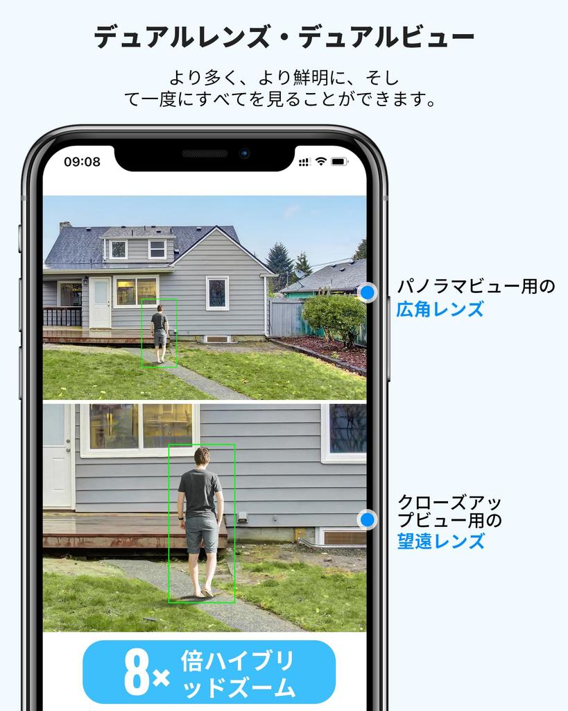 ZOSI Dual Lens WiFi Security Camera Outdoor Indoor 8x Hybrid Zoom CCTV Camera Dual View WiFi Camera Detection Feature Spotlight Siren Color Night