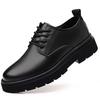 A Spring Big-headed Business Casual Leather Shoes with Laces and Soft Soles, Versatile Formal Wear, Black Men's Leather Shoes.