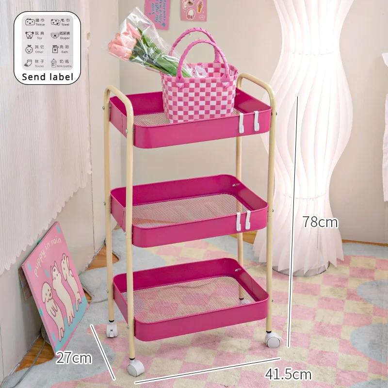 3-слойная домашняя тележка контрастного цвета, полка для хранения, многослойная передвижная тележка, стойка для хранения косметики и закусок, мобильная полка для ванной комнаты