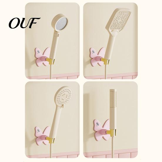 Bathroom Shower Accessory Butterfly Head Holder, Wall Mounted Self-adhesive Handheld Hands Free Holder Bracket, Universal Adjustment Waterproof