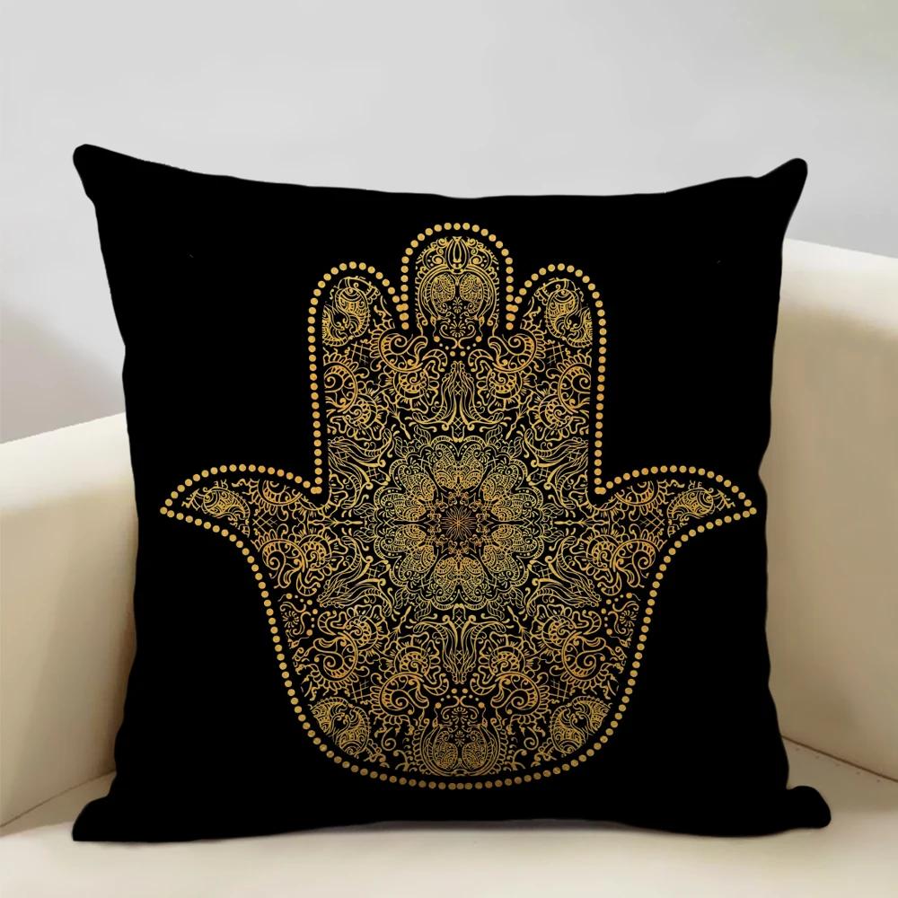 Mandala Sofa Decorative Throw Pillow Case, Hamsa Cushion Cover, Home Living Room Pillow Cover, 45x45cm