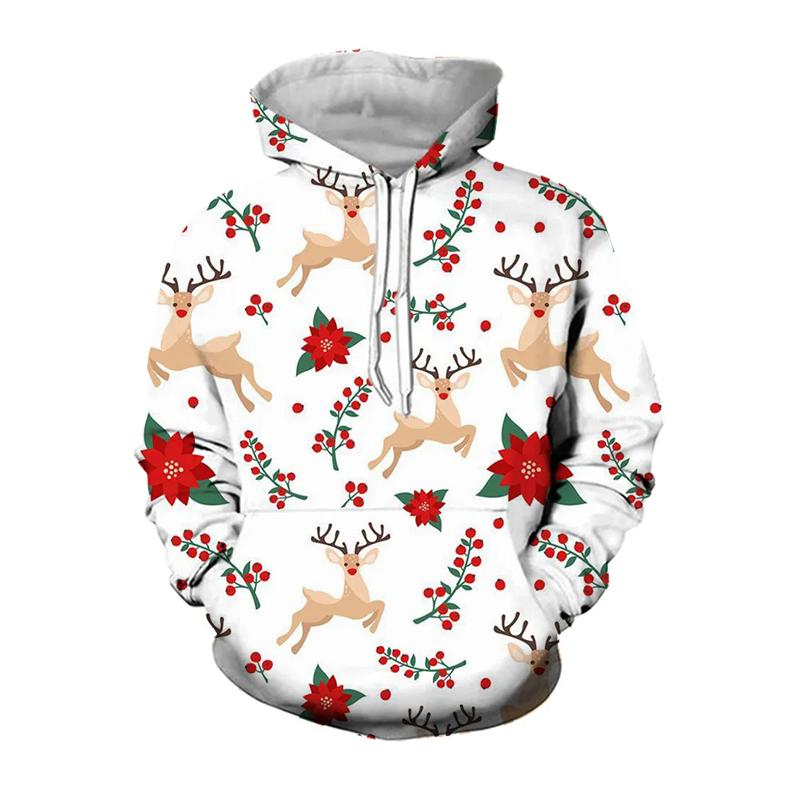 Christmas Reindeer Snowflake Graphic Sweatshirts Ornament Xmas Tree Elk 3D Printed Hoodies For Men Casual Woemn Y2k Pullovers