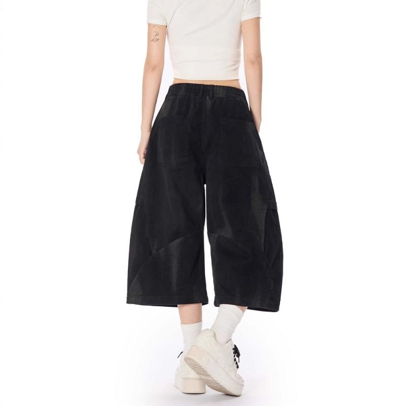 Washed Ink Splashing Dirty Dyed Pleated Tooling Shorts Men's and Women's Retro Loose Wide-leg Couple Jeans