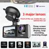 Cámara de coche con 3 lentes grabación HD visión trasera gran angular para vehículo
