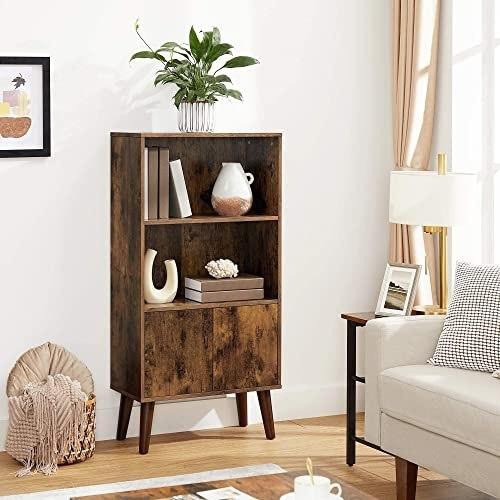 Retro Bookcase, 2-Tier Half-Fold with Doors, Storage Cabinet for Books, Photos, Decorations, In Living Room, Office, Library