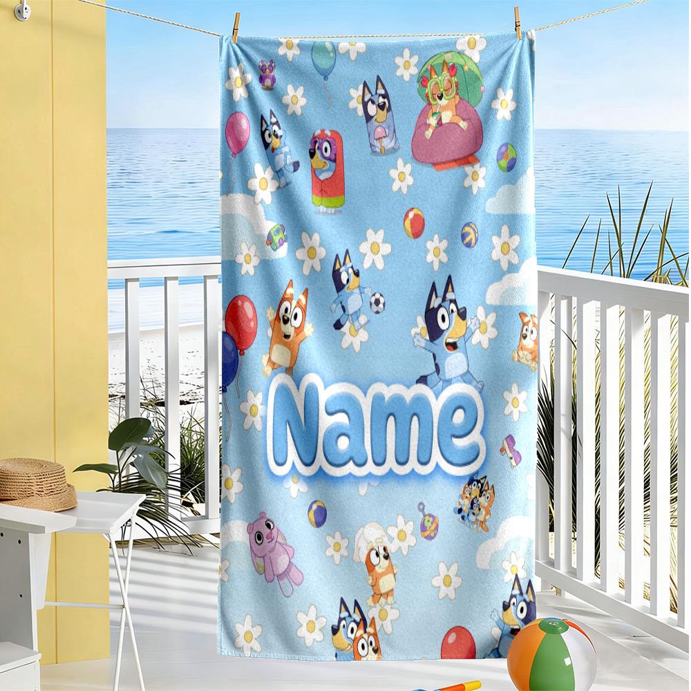 Bluey's Playful Pals Customize Text Beach Towel High Absorbency & Quick-Dry Portable for SwimmingBeachCamping Travel Beach AccessoriesGym