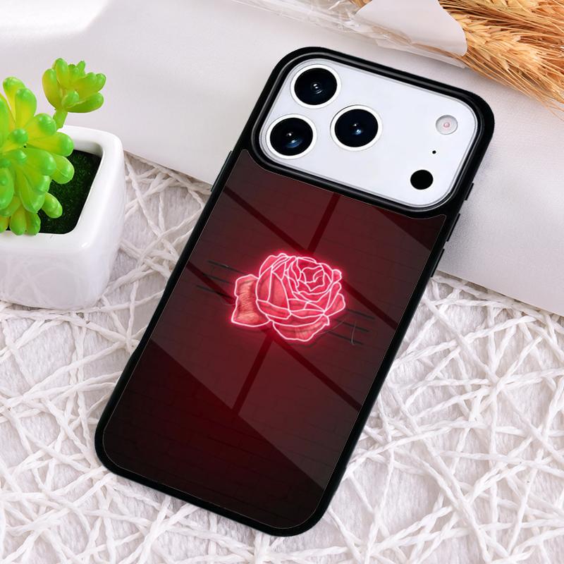Neon Rose Shockproof Phone Case for iPhone 17 Air 16e 15 11 12 14 13 Pro Max Cover Coque