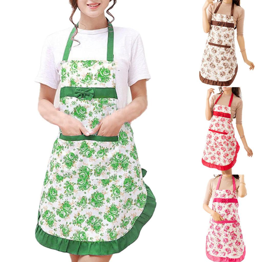 Women's Kitchen Floral Apron With Pockets And Adjustable Waist Belt Waterproof Women's Bib Apron