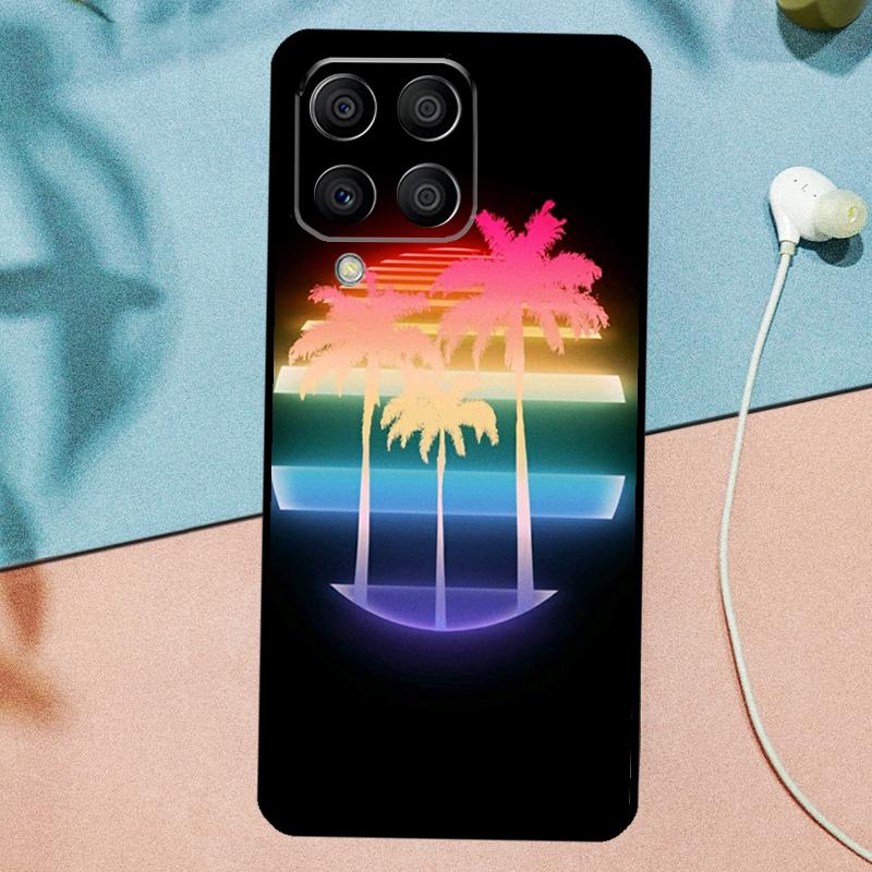 Чехол 80-х Ретровейв Неоновые Пальмы для Samsung Galaxy M33 M35 M55 M15 M12 M13 M14 M34 M54 M53 M21 M31 M11 M32 M52 M06 M16