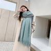 Winter Women Scarf Thick Warm Long And Width Color Matching Patchwork Windproof Tassel Decor Anti-shrink Heat Retention Outdoor