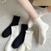 Summer Socks, Women's Mid-calf Socks, White Lace Socks, Spring and Autumn Black Ear-trimmed Long Calf Socks, Trendy Socks