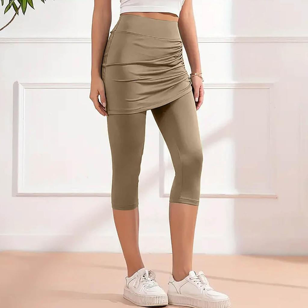 Women's Drawstring Skirted Workout Leggings Casual Summer High Waisted Soft Athletic Yoga Pants
