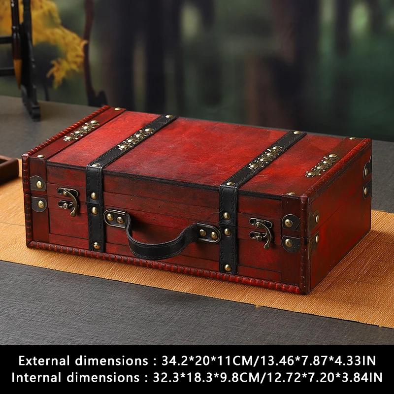 NEW Design Vintage Suitcase Wooden Storage Box W/Handle European Style Treasure Jewelry Chest Storage Case for Home Travel